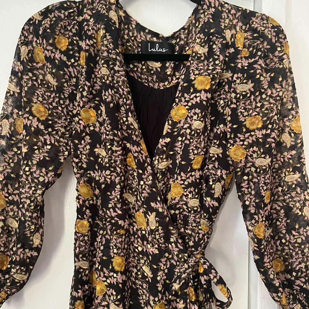 Lulu's Black and Yellow Floral Blouse